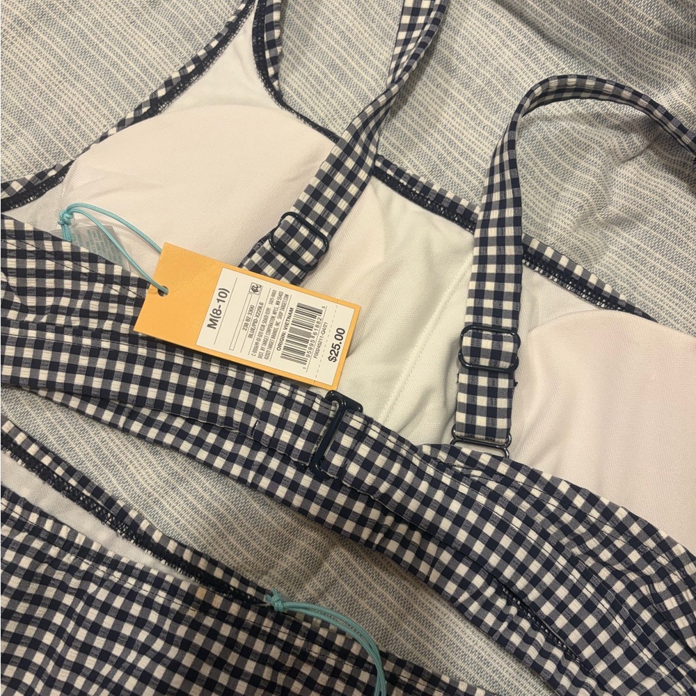 Kona Sol Gingham Navy and White  2 piece Bikini Set - new - Picture 3 of 5